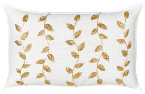 Set di 2 cuscini decorativi con ricamo a mano di foglie rettangolari 30 x 50 cm Bianco e oro sfoderabile con imbottitura Beliani