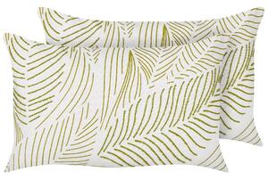 Set di 2 cuscini decorativi fatti a mano con ricamo di foglie rettangolare 30 x 50 cm Bianco e verde sfoderabile con imbottitura Beliani