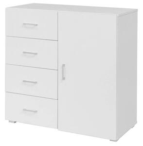 Cassettiera 4 Cassetti e Anta 90x41x87 cm in MDF Bianco