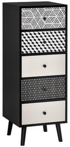Cassettiera 5 Cassetti 39,5x39,5x110 cm in MDF Nera e Grigia