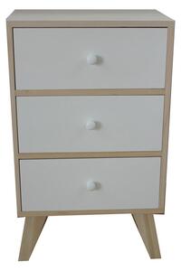 Mobiletto con 3 Cassetti in Legno di Paulownia Naturale e Bianco Fadi