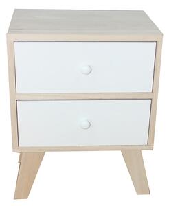 Cassetiera con 2 Cassetti in Legno Paulownia Naturale e Bianco Fadi