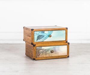 Cassettiera 2 Cassetti 40x53xH40 cm in Legno Collezione Hollywood Multicolor e Marrone