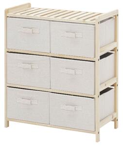 Cassettiera 6 Cassetti in Tessuto Pieghevoli ed Estraibili 59x28x70 cm Beige/Legno