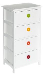 Cassetiera con 4 Cassetti in Legno Paulownia Bianco con Bottoni Colorati Fadi