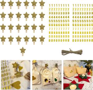 Oblique Unique 25 adesivi a forma di stella e numeri per Natale, calendario dell'Avvento, decorazioni, fai da te, creazioni - oro