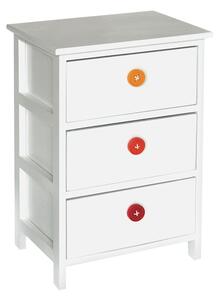 Cassetiera con 3 Cassetti in Legno Paulownia Bianco con Bottoni Colorati Fadi