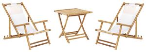 Set Bistro con Tavolino Pieghevole in Legno di Bambù Chiaro e 2 Sdrai Beliani