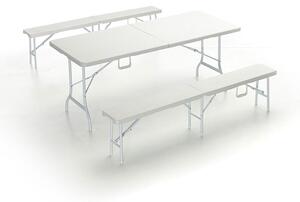 Set Birreria da Giardino Pieghevole in Rattan Tavolo e 2 Panche Taddei Plastik 180 Bianco