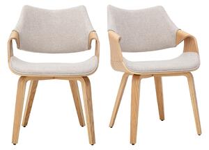 Sedie in tessuto effetto velluto testurizzato beige e legno chiaro (lotto di 2) SEVAN
