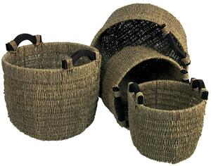 Set 4 Portavasi in Fibra Naturale con Manici in Legno Cordi