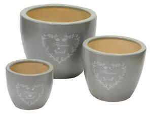 Set 3 Portavasi in Ceramica ø29H23cm Flowers Grigio Opaco