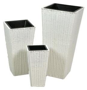 Set 3 Portavasi in Polyrattan 37x37H76cm Alto Quadro Bianco