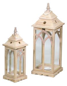 Set 2 Lanterne da Giardino in Legno 23x23H69cm Quadro Naturale