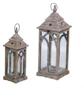Set 2 Lanterne da Giardino in Legno 23x23H69cm Quadro Noce