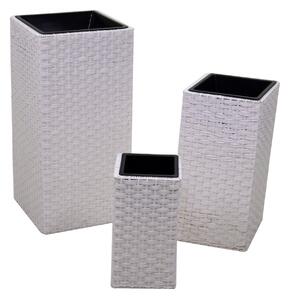 Set 3 Portavasi in Polyrattan 37x37H76cm Quadro Bianco