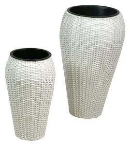 Set 2 Portavasi in Polyrattan ø32/38H62cm Alto Svasato Bianco
