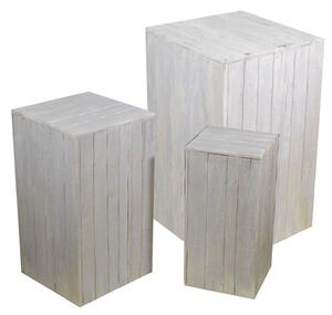 Set 3 Colonnine Portapiante Quadrate in Legno 50x80x50cm Quadro Grigio