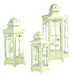 Set 3 Lanterne da Giardino in Metallo 24x20,5H50cm Esagono Crema
