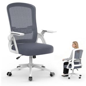 Sedia da ufficio - Sedia ergonomica - Braccioli ribaltabili - Bianca e blu - Schienale regolabile