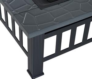 Braciere da Giardino 81x81x46 cm con Coperchio e Copertura Antipioggia
