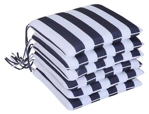 Set 6 Cuscini per Sedia Sfoderabili 100% Poliestere Bianco e Blu 42x42x5 cm
