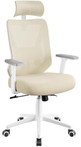 Sedia da ufficio ergonomica - Poggiatesta e braccioli regolabili - Funzione reclinabile da 90 a 130 gradi - Colore beige
