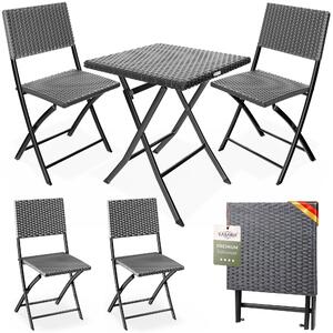 CASARIA® Set da giardino per balcone in polirattan, 3 pezzi, pieghevole, salvaspazio, per 2 persone, resistente agli agenti atmosferici, ideale per balcone, terrazza, bistrot, giardino. Set di mobili da esterno, colore antracite