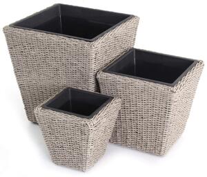 Set 3 Portavasi Quadrati in Polyrattan Bauer Beige