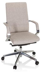 Sedia da ufficio BESSONA, rivestita in tessuto beige, sedia girevole con braccioli, profondità della seduta regolabile