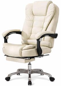 Poltrona massaggiante, rivestita in ecopelle, 2 testine massaggianti, regolabile in altezza, con porta USB, colore bianco