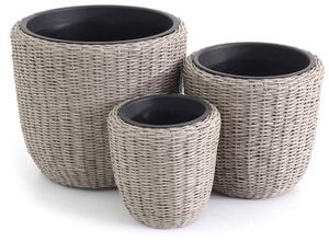 Set 3 Portavasi Tondi in Polyrattan Bauer Beige