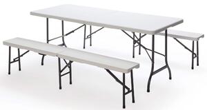 Set Birreria da Giardino Pieghevole in Ferro Tavolo 182x75 cm e 2 Panche Taddei Plastik Bianco