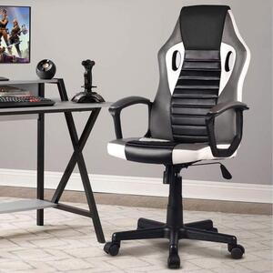 Sedia da gaming ergonomica, in ecopelle, regolabile in altezza, girevole, colore grigio