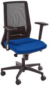 Sedia da ufficio con schienale a rete, colore blu, meccanismo sincronizzato, realizzata in plastica