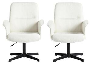 Set di 2 sedie da ufficio, girevoli, regolabili in altezza, rivestite in tessuto bouclé, colore bianco