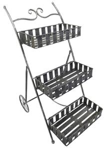 Portapiante Fioriera da Giardino a 3 Livelli con Ruote Argento 53x39x79 cm