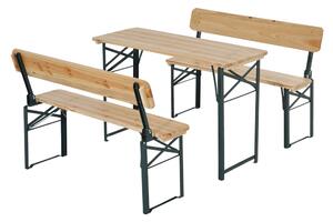 Set Birreria da Esterno Tavolo e 2 Panche con Schienale Pieghevoli in Legno di Abete