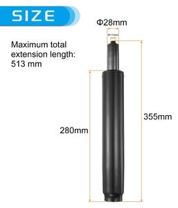 Ammortizzatore a gas per sedia da ufficio, lunghezza da 280 a 513 mm, portata fino a 220 kg, classe 4, colore nero