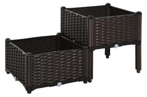 Set 2 Pezzi Fioriera da Esterno Componibile in Polyrattan 40x40x44 cm Flowless