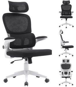 Sedia da ufficio, ergonomica, rivestita in tessuto, con altezza regolabile, girevole, colore nero