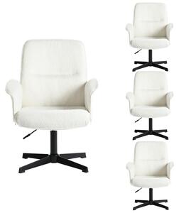Set di 4 sedie da ufficio, girevoli, regolabili in altezza, rivestite in tessuto bouclé, colore bianco