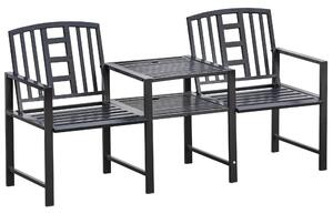Panchina 2 Posti da Giardino 165x52x83 cm con Tavolino Nera