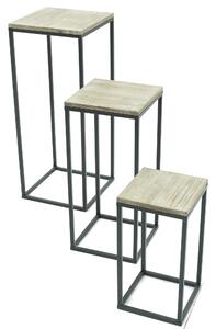 Set 3 Portapiante in Metallo Top in Legno Bingo Neri