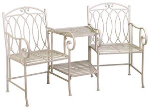 Panchina 2 Posti da Giardino con Tavolino 155x68,5x91,5 cm in Ferro Ragusa Bianca
