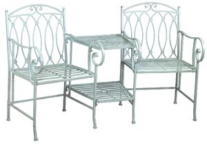 Panchina 2 Posti da Giardino con Tavolino 155x68,5x91,5 cm in Ferro Ragusa Verde