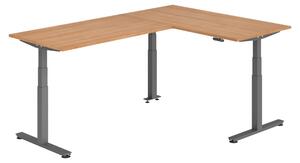Scrivania angolare bümö regolabile elettricamente in altezza, forma a L - Struttura: grafite, decorazione: noce, dimensioni: scrivania angolare 160 x 240 cm