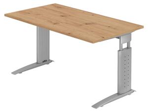 Scrivania bümö Serie U - Finitura: rovere nodato, struttura: grigio argento, dimensioni: 140 x 80 cm