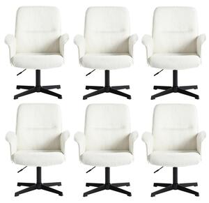 Set di 6 sedie da ufficio, girevoli, regolabili in altezza, rivestite in tessuto bouclé, colore bianco