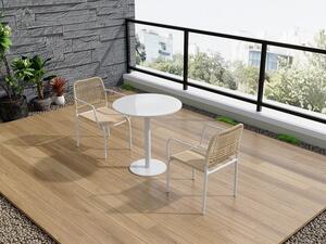 Sala da pranzo da giardino in metallo e resina intrecciata: un tavolo D.60 cm e 2 poltrone impilabili - Beige - NIOU di MYLIA
